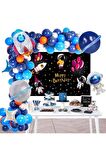 60 Adet Balonlu Astronot Uzay Temalı Doğum Günü Balon Zinciri Doğum Günü Süsü