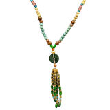 Tesbihane El Yapımı Etnik Ahşap Kombinli Yeşil Renk Geçişli Tekerlek Detaylı Otantik Kolye