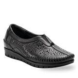 Forelli Twin 23409 Siyah Delikli Hakiki Deri Kadın Ayakkabı