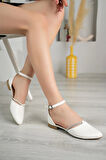 Nesil Shoes Ceylan 204 Beyaz Taşlı Kadın Karnıyarık Babet