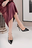 Nesil Shoes Hkm 502 Siyah Rugan Kalem Topuk Kadın Sandalet