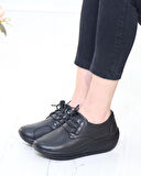 Capella 504 Siyah Hakiki Deri Günlük Kadın Yürüyüş Ayakkabı