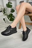 Nesil Shoes Acr 40 Siyah Lastik Bağlı Kadın Ayakkabı