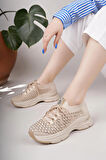 Nesil Shoes Swell 37100 Bej Triko Kadın Sneakers