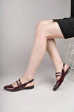 Nesil Shoes Swell 1601 Bordo Rugan Tokalı Kadın Düz Sandalet