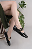 Nesil Shoes Dvm 021 Siyah Rugan Lastik Bantlı Kadın Babet