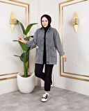 Kadın Cepli Düğmeli Koyu Gri Kot Ceket