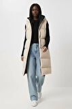 Kadın Kapüşonlu Cepli Çift Taraflı Krem-Siyah  Yelek