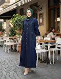 Kadın Düğmeli Cepli Kar Yıkamalı Denim Lacivert Kot Kap