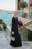 Kadın Taş İşlemeli Kristal Kumaş  Uzun Tesettür Siyah Elbise