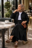 Kadın Fermuarlı Çilek Kumaş Siyah Ceket Etek İkili Takım