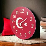 Fosforlu Gece Parlayan Ahşap 3d Türk Bayrağı Salon Ofis Duvar Saati 35 cm