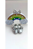 VaVbaby Baby Shine Gümüş Renk Bebek Bandana ve Ayakkabı 0-6 Ay Şirin Sevimli Rahat Yumuşak Taban