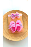 VaVbaby Barbie Pink - Pembe Kız Bebek Bandana ve Ayakkabı 0-6 Ay Şirin Sevimli Rahat Yumuşak Taban