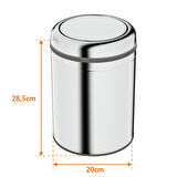 Aqua Bagno Basic Çöp Kovası - Sallanır Kapaklı 8 L, Parlak Krom Paslanmaz