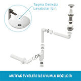  Aqua Bagno  Smart Pop-up  sifon , Taşma Deliksiz  Krom +Comfort Yer Kazandıran Lavabo Sifonu -2 Parça Set