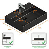 Aqua Bagno Plan Tezgah Üstü Kare Lavabo , 55x45 cm.   Mat Siyah