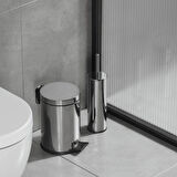 Aqua Bagno Basic Set - Klozet Fırçası + Çöp Kovası 3 L, 2 Parça, Parlak Krom Paslanmaz