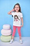 Kız Çocuk Baby Baskılı Kapri Tayt Tshirt %100 Pamuk Alt Üst Takım