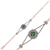 925 Ayar Gümüş Rose Yeşil Taşlı Otantik Bileklik BR0460467