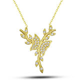 925 Ayar Gümüş Gold Daldaki Kelebek Kadın Kolye T7719
