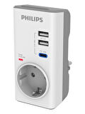 Philips CHP8010W/10 Tekli Akım Korumalı Priz PD Hızlı Şarj QC 3.0 USB-A Desteği