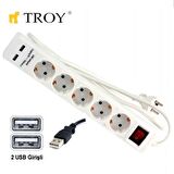 TROY 24025 USB Girişli Beşli Grup Priz ve Uzatma Kablosu