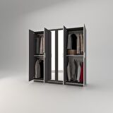 Kenzlife gardırop 6 kapaklı kapılı anemon 180*180*42 gri aynalı gardolap dolap