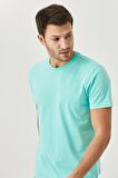Erkek Turkuaz %100 Pamuk Slim Fit Dar Kesim Bisiklet Yaka Kısa Kollu Tişört
