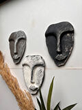 El Yapımı Taş Heykel Soyut Yüz Maske 3'li Set, Modern beton, eskitme taş görünümlü duvar dekor