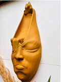 Soyut 3D Yüz Heykeli – Modern Duvar Sanatı | El Yapımı Dekoratif Mask | 48x18 cm Heykel Duvar Dekoru