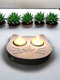 Mavi Kedi Şekilli Beton Mumluk - El Yapımı Dekoratif Çay Işığı tealight Mumluk - Minimalist Kedi Temalı Ev Dekoru- Aromaterapi