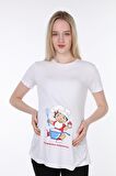 IŞŞIL 4475-Annesinin Kızı Geliyooor Viskon Hamile Kısa Kol T-Shirt Beyaz-S