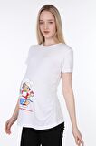 IŞŞIL 4475-Annesinin Kızı Geliyooor Viskon Hamile Kısa Kol T-Shirt Beyaz-S
