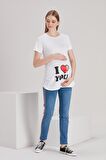 IŞŞIL 4490-Kalpten Bakan Bebek Kısa Kol Viskon Hamile T-Shirt Beyaz-S