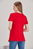 IŞŞIL 4490-Kalpten Bakan Bebek Kısa Kol Viskon Hamile T-Shirt Kırmızı-M