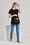 IŞŞIL 4490-Kalpten Bakan Bebek Kısa Kol Viskon Hamile T-Shirt Siyah-S