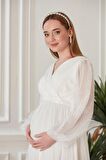 IŞŞIL A0024-Sim Puanlı Tül Maxi Hamile Abiye-BabyShower Elbise