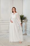 IŞŞIL A0024-Sim Puanlı Tül Maxi Hamile Abiye-BabyShower Elbise