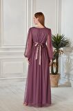 IŞŞIL A0024-Sim Puanlı Tül Maxi Hamile Abiye-BabyShower Elbise