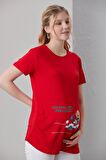IŞŞIL 4474-Babasının Oğlu Geliyoor Viskon Hamile Kısa Kol T-Shirt
