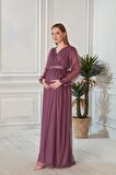 IŞŞIL A0024-Sim Puanlı Tül Maxi Hamile Abiye-BabyShower Elbise