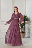 IŞŞIL A0024-Sim Puanlı Tül Maxi Hamile Abiye-BabyShower Elbise