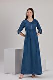 IŞŞIL 8446-Emzirme Detay Fermuar Yaka Tencel Maxi Hamile Elbise