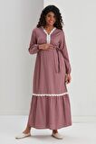 IŞŞIL M057-Mini Kare Dantelli Pamuk Hamile Maxi Elbise