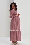 IŞŞIL M057-Mini Kare Dantelli Pamuk Hamile Maxi Elbise