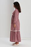 IŞŞIL M057-Mini Kare Dantelli Pamuk Hamile Maxi Elbise