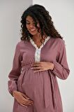 IŞŞIL M057-Mini Kare Dantelli Pamuk Hamile Maxi Elbise