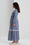 IŞŞIL M057-Mini Kare Dantelli Pamuk Hamile Maxi Elbise