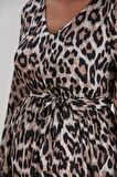 IŞŞIL E0040-Leopar Desen Hamile Qeen Crep Mini Elbise